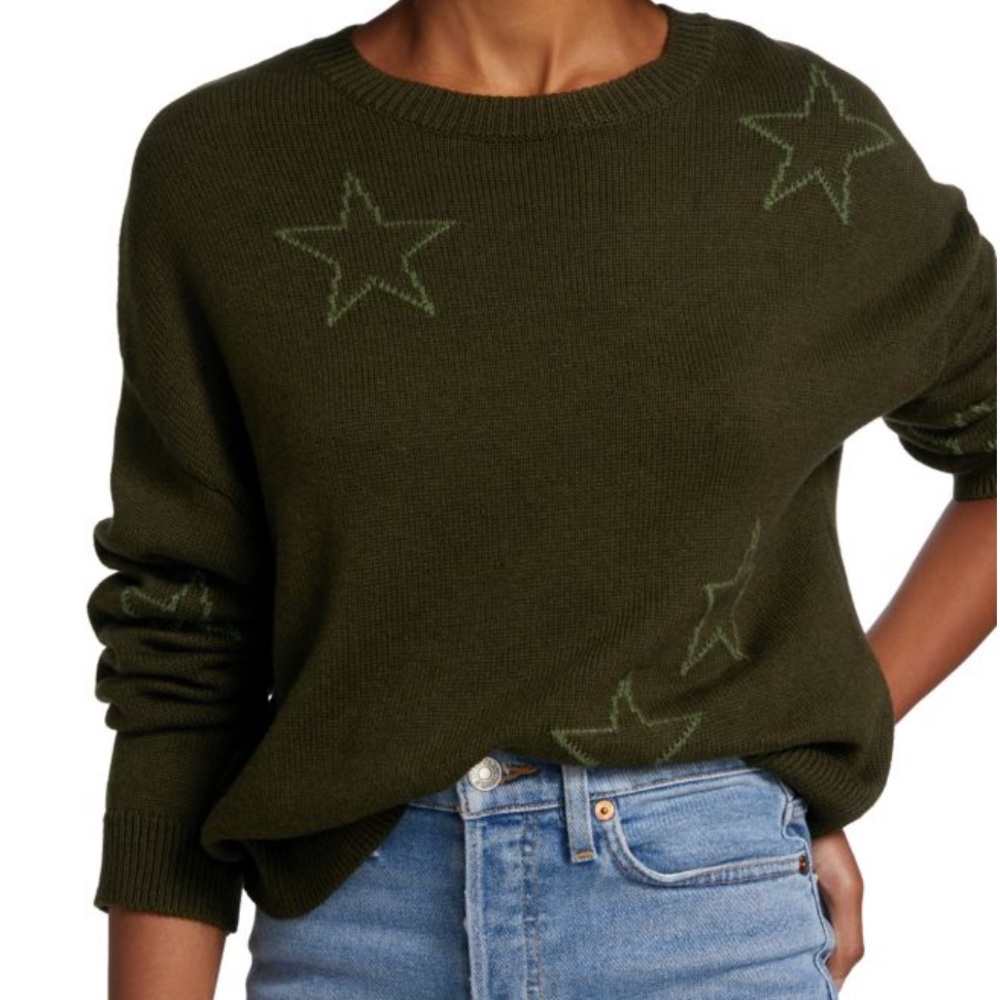 RAILS Perci Star-Patterned Sweater Cotton Cashmere Crew Neck Size Small Green